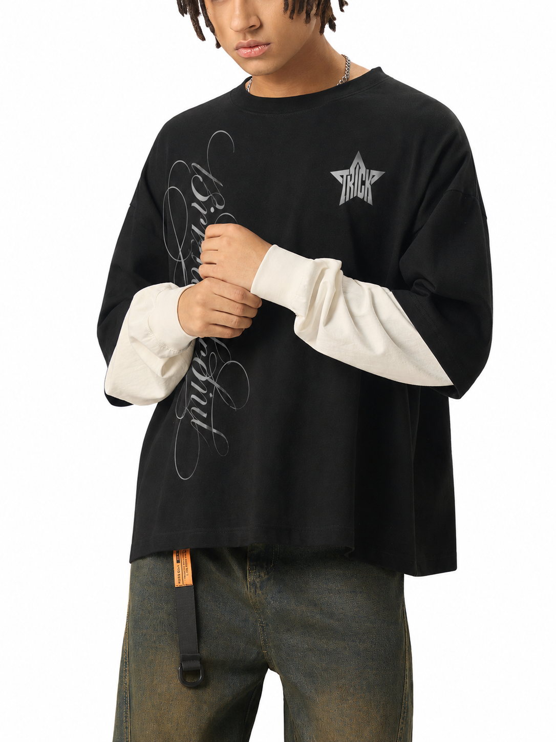 Layered Contrast Sleeve Cotton T-Shirt