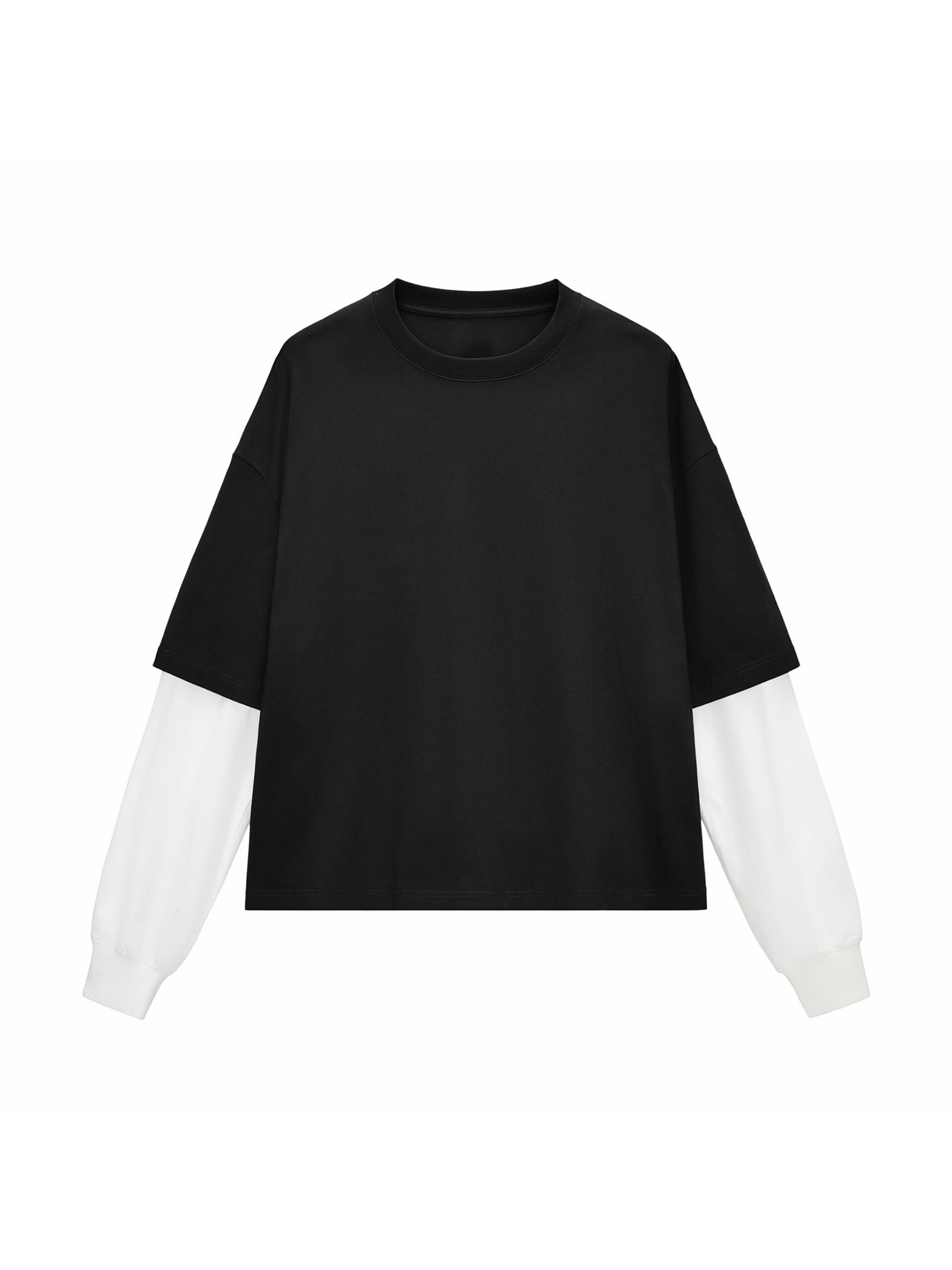 Layered Contrast Sleeve Cotton T-Shirt - Image 5