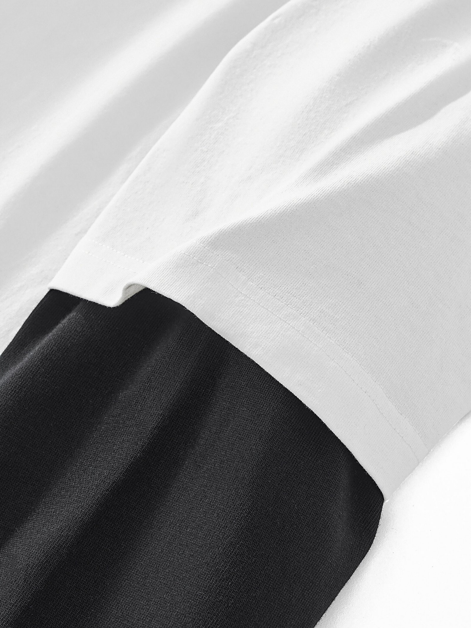 Layered Contrast Sleeve Cotton T-Shirt - Image 3